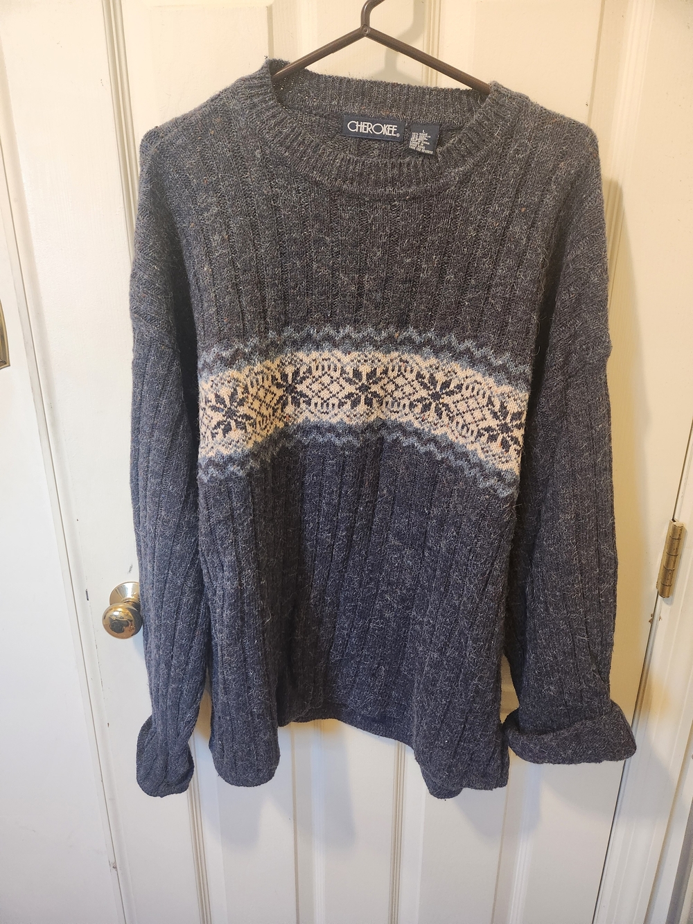 Cherokee Men's Navy Blue Fair Isle Crewneck Sweater